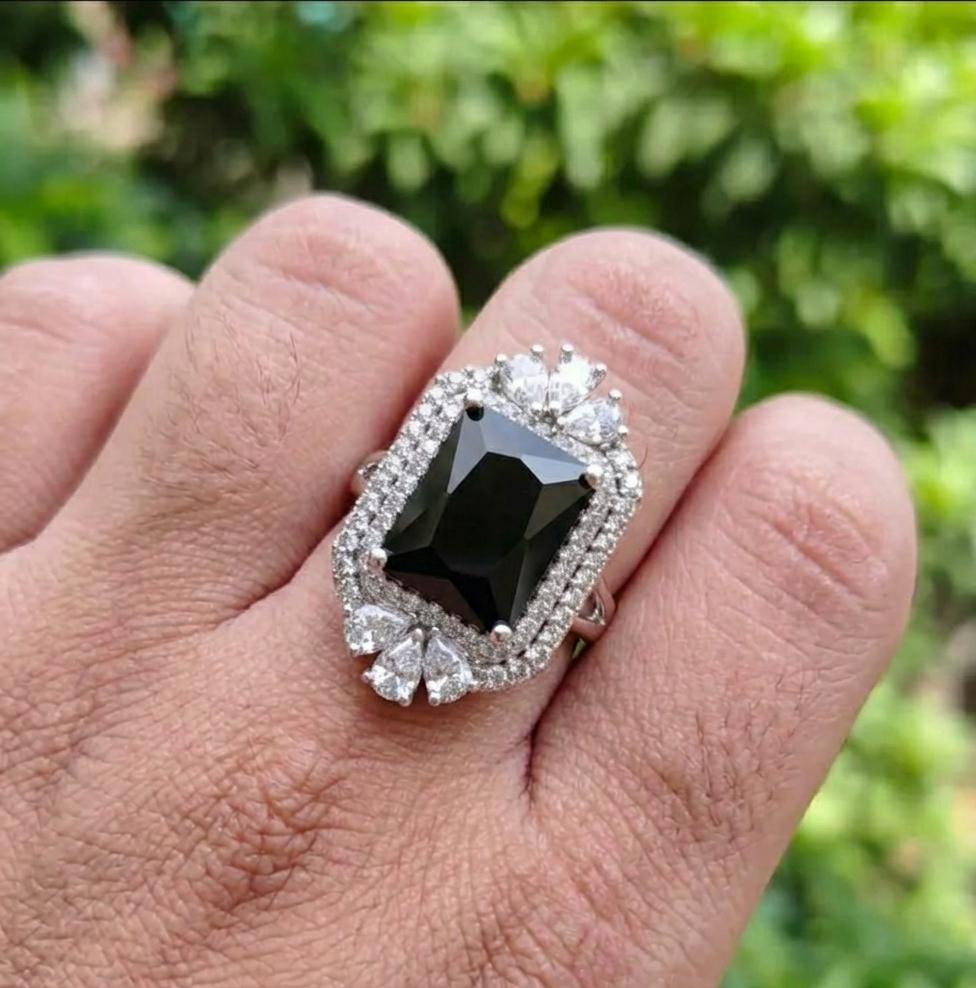 Luxury Black Italian Ring – Statement Diamond Accent Ring for Women