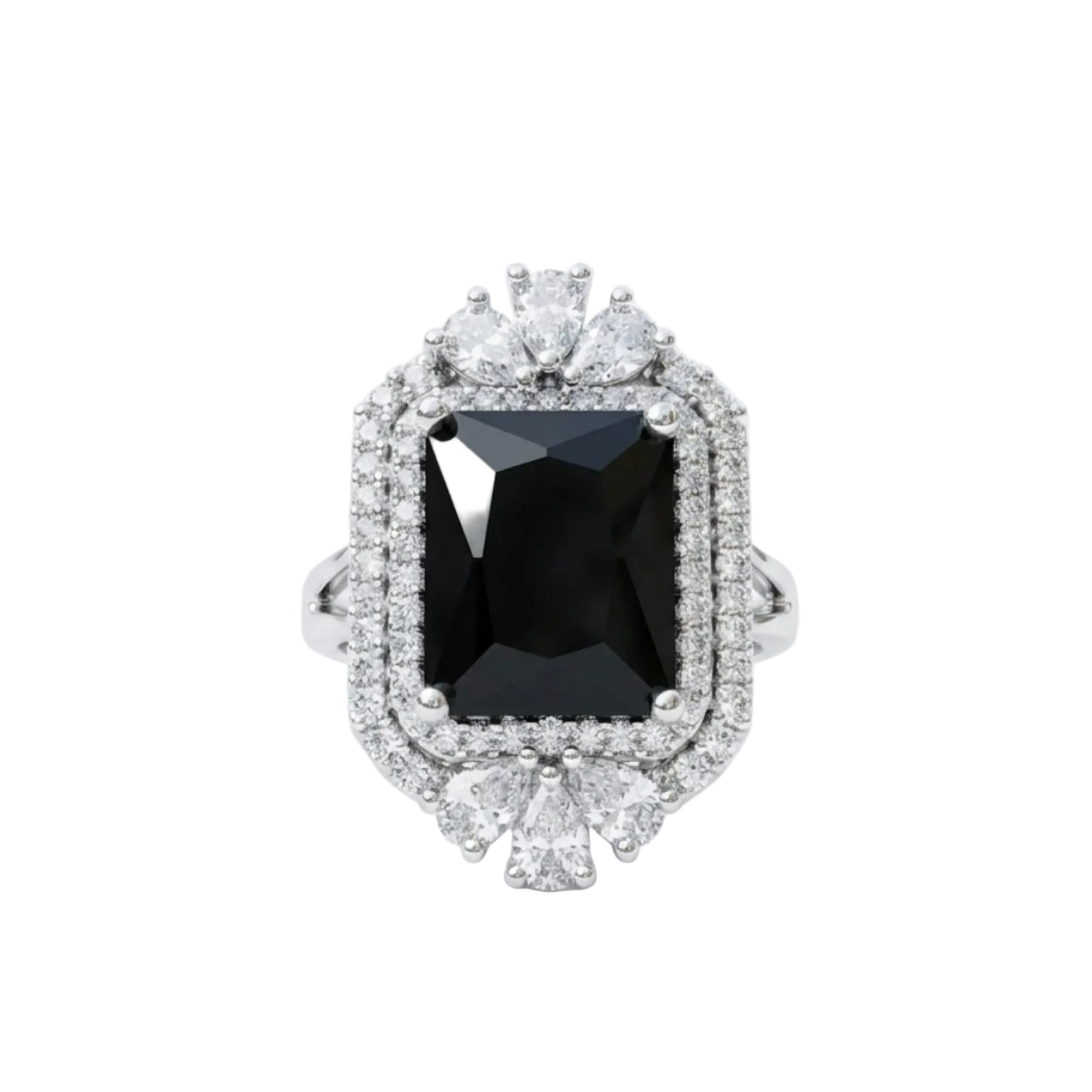 Luxury Black Italian Ring – Statement Diamond Accent Ring for Women